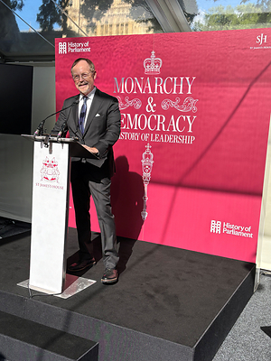 David Taylor, Versa Bancorp Founder and President, speaking in the grounds of Westminster Abbey at the launch of Monarchy and Democracy: A History of Leadership. David Taylor, Versa Bancorp Founder and President, speaking in the grounds of Westminster Abbey at the launch of Monarchy and Democracy: A History of Leadership.